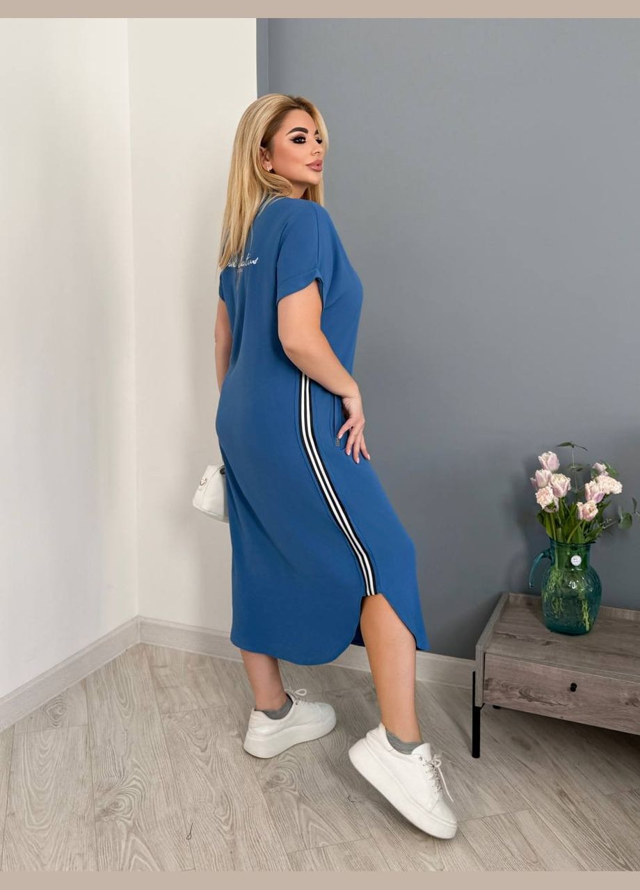 Синее длинное платье свободного кроя Україна с надписью