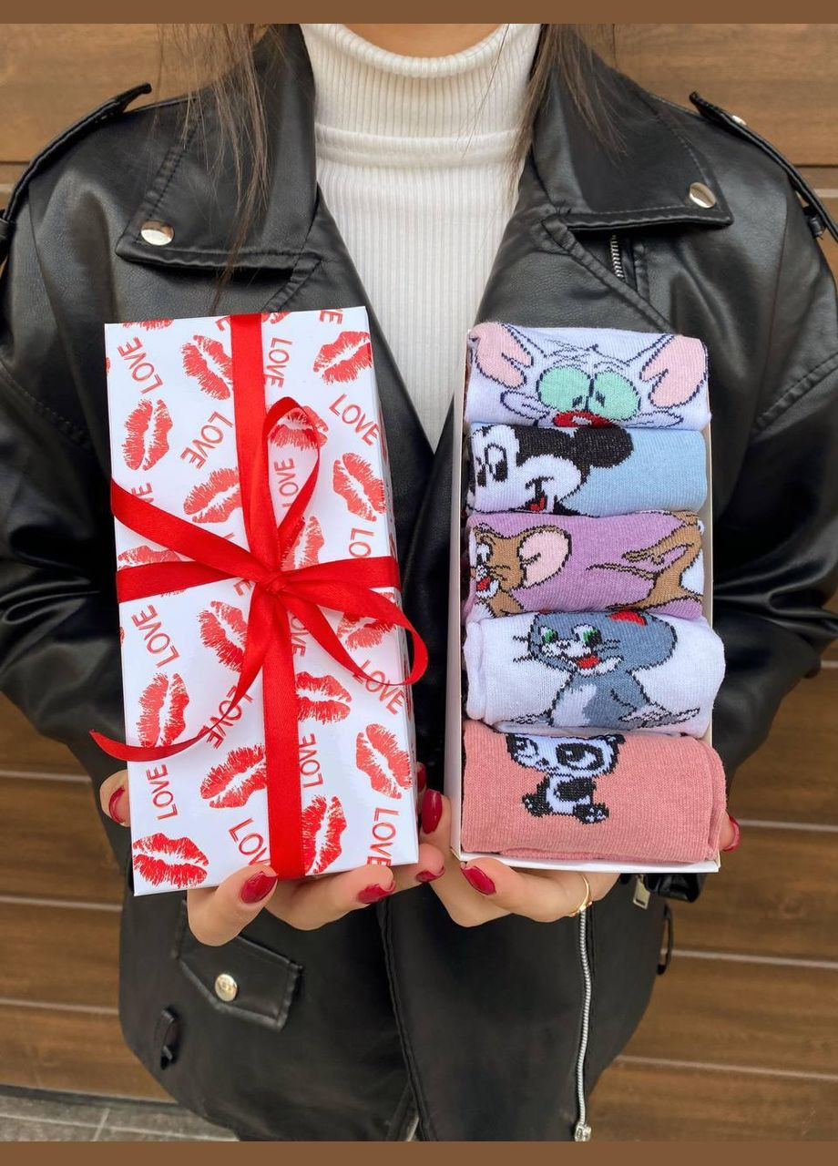 Комбіновані набір жіночих шкарпеток 36-41 5 пар з мультяшним малюнком у подарунковій коробці Vakko (308824154)