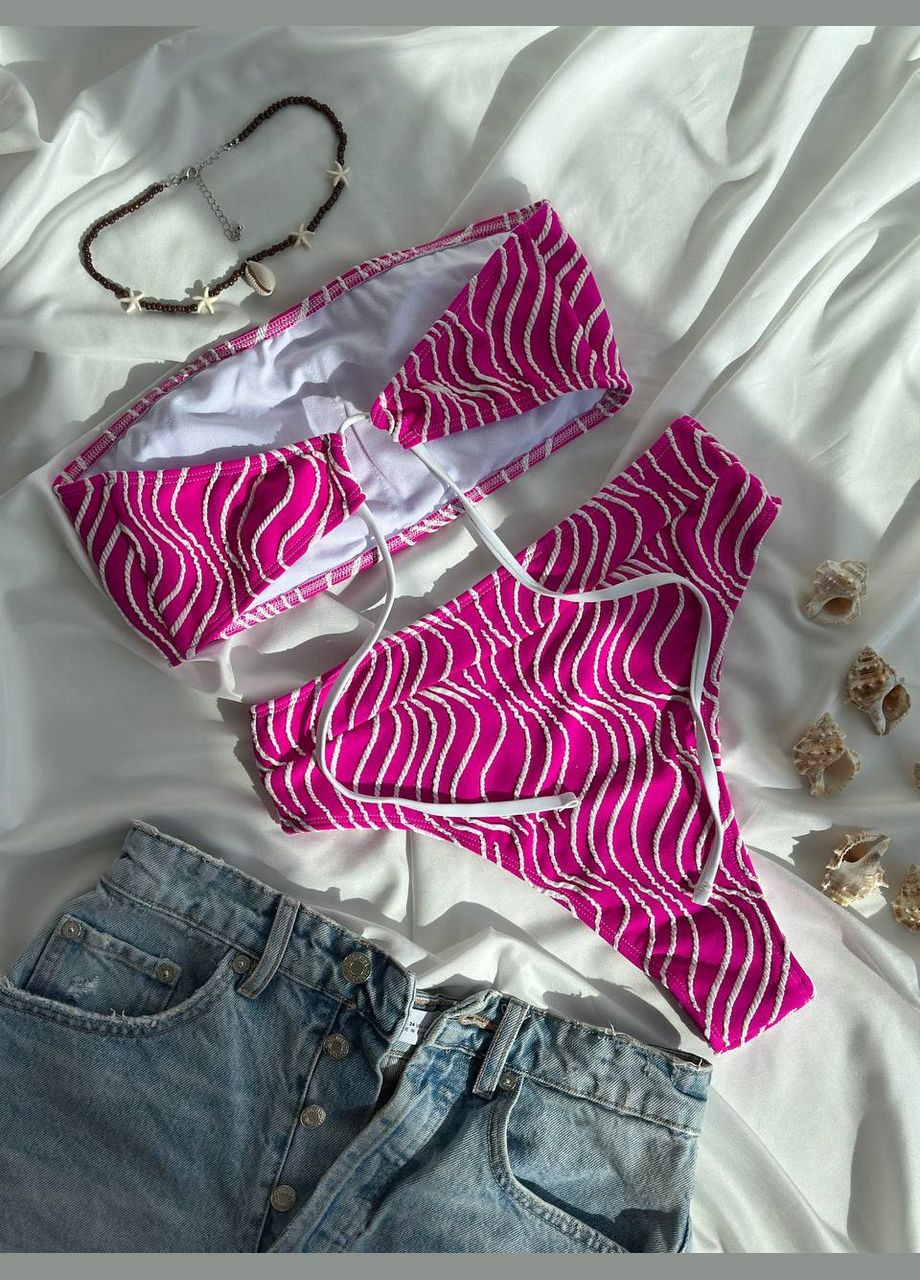 Рожевий жіночий роздільний купальник бандо з завищеними плавками talisman блакитний No Brand