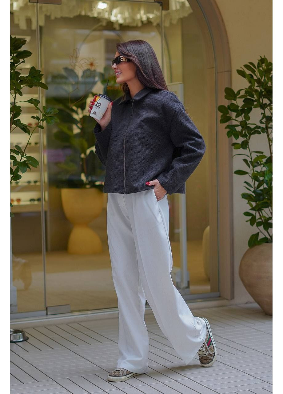 Графитовое демисезонное Женское стильное пальто оверсайз из турецкого кашемира — замеры в описании. GD/GL Модний простір