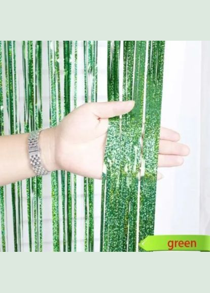 Дождик на фотозону праздничный с голограммой 2 м на 1 м зеленый Jannet Дощик (316395659)