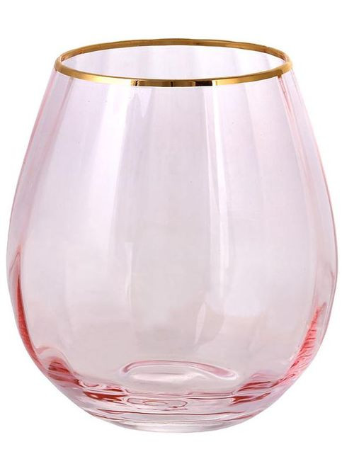 Набір склянок 6 штук Fleur для коктейлів 400мл рожеві скляні склянки із золотою облямівкою BonaDi (368988820)