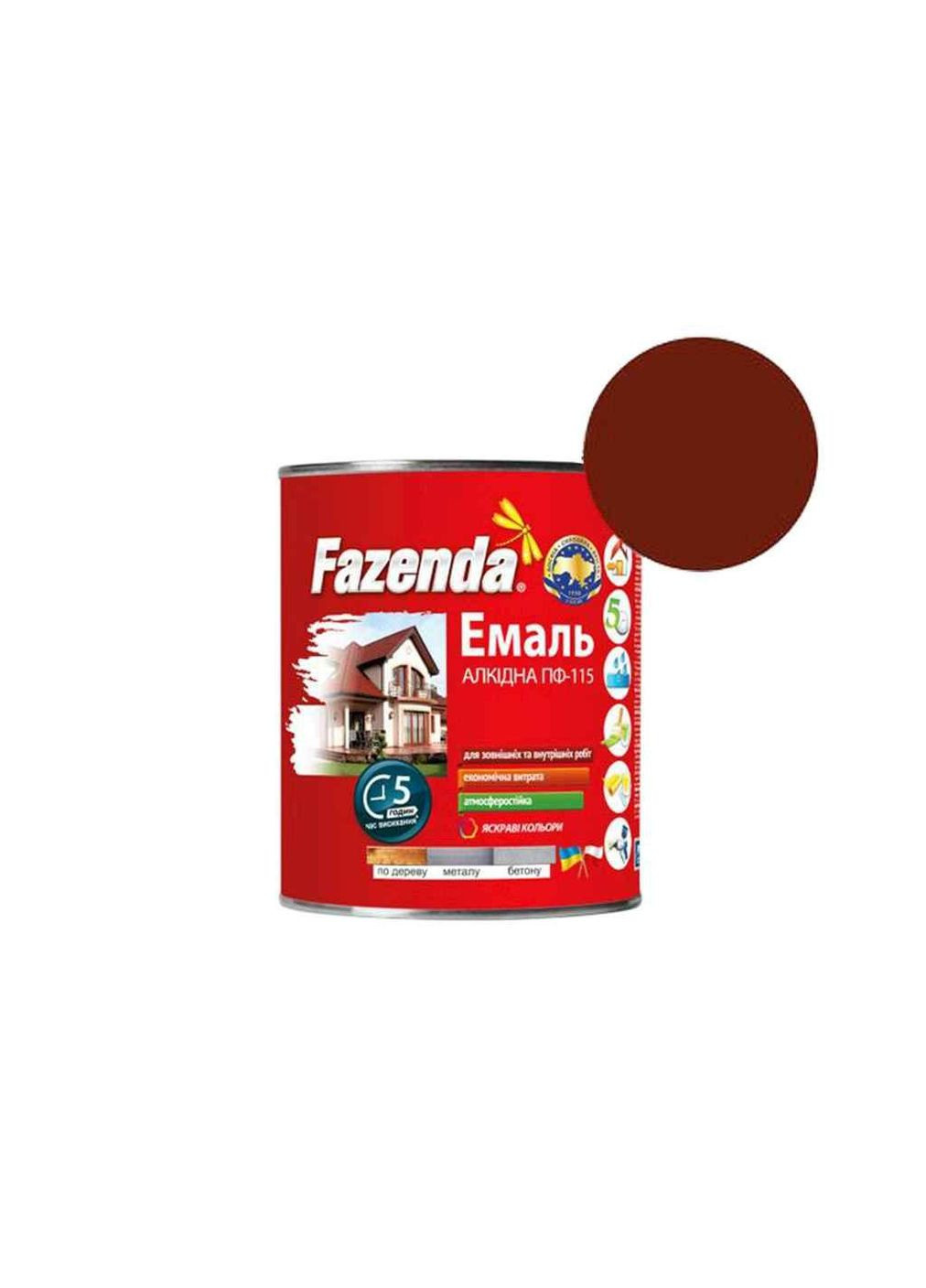 Емаль алкідна ПФ-115 Червоно-коричневий 2,8кг ТМ Fazenda (304643201)