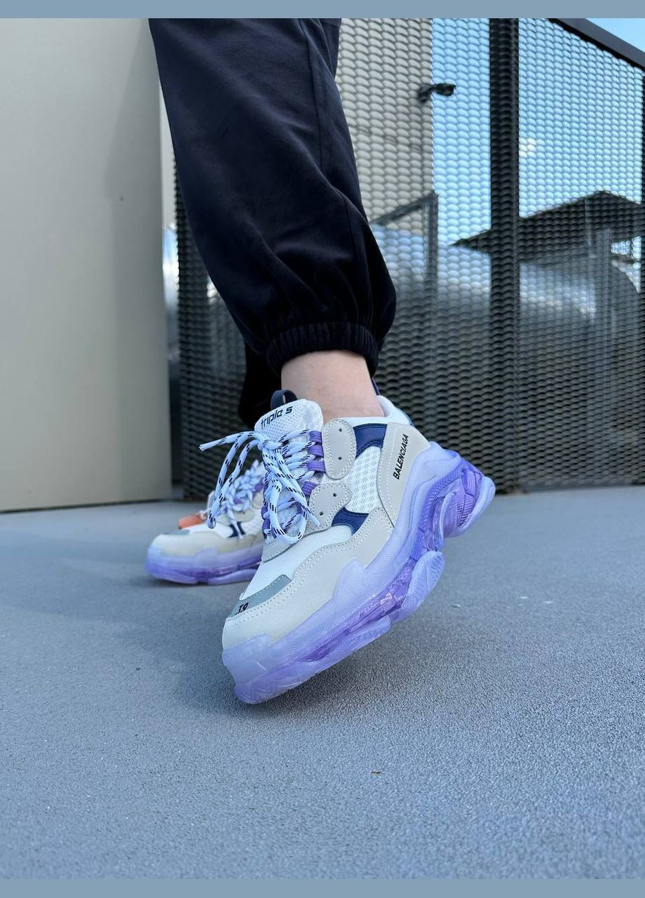 Фіолетові всесезонні кросівки Vakko Balenciaga Triple S Clear Sole White Violet