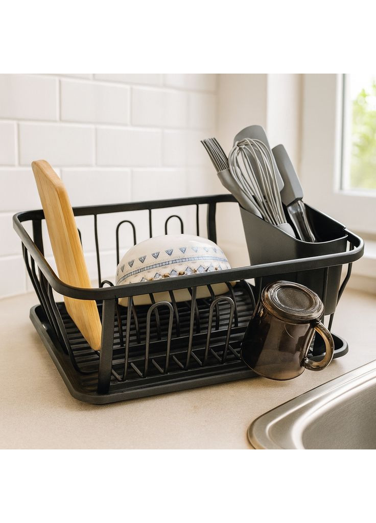 Сушилка для посуды 37,5×33×15 см алюминий пластик чёрная NB-100400 Ofenbach (360560257)