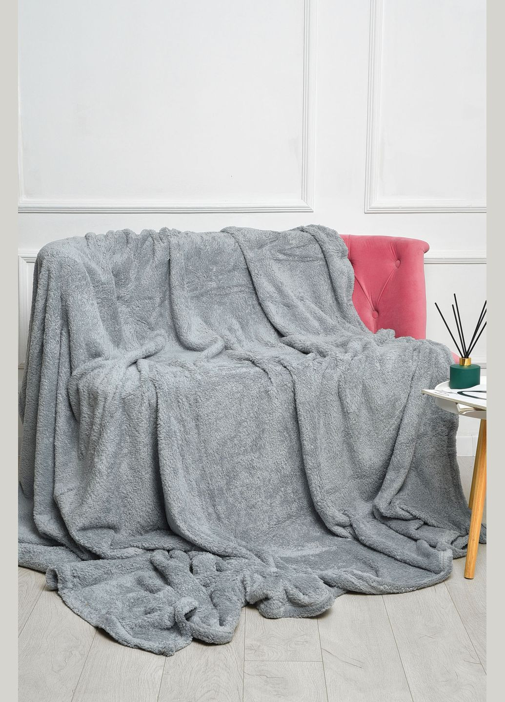 Плед однотонный темно-серого цвета размер 220*240 Let's Shop (302661342)