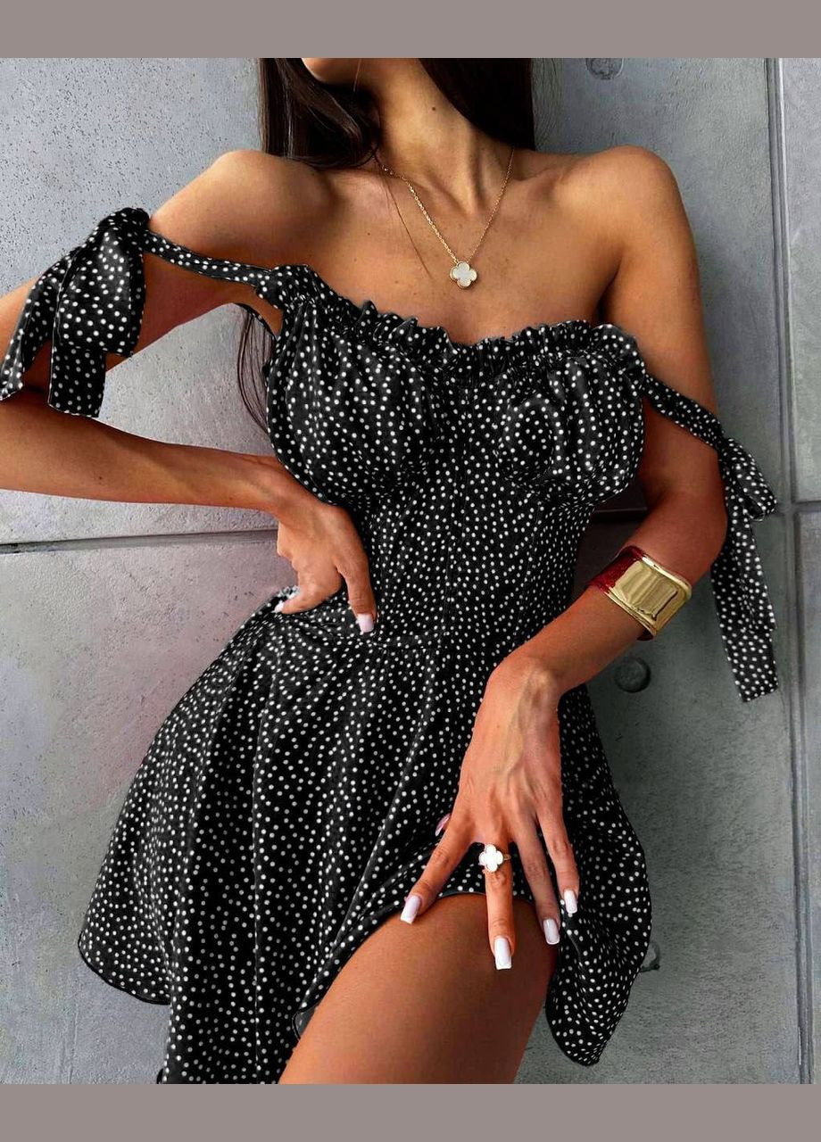 Чорна жіноча сукня-комбінезон у горошок No Brand в горошок