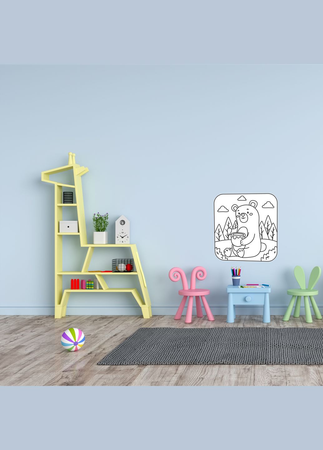 Виниловая интерьерная -раскраска декор на стену, обои в детскую "Раскраска Мишка с медом" Кавун наклейка (316189482)
