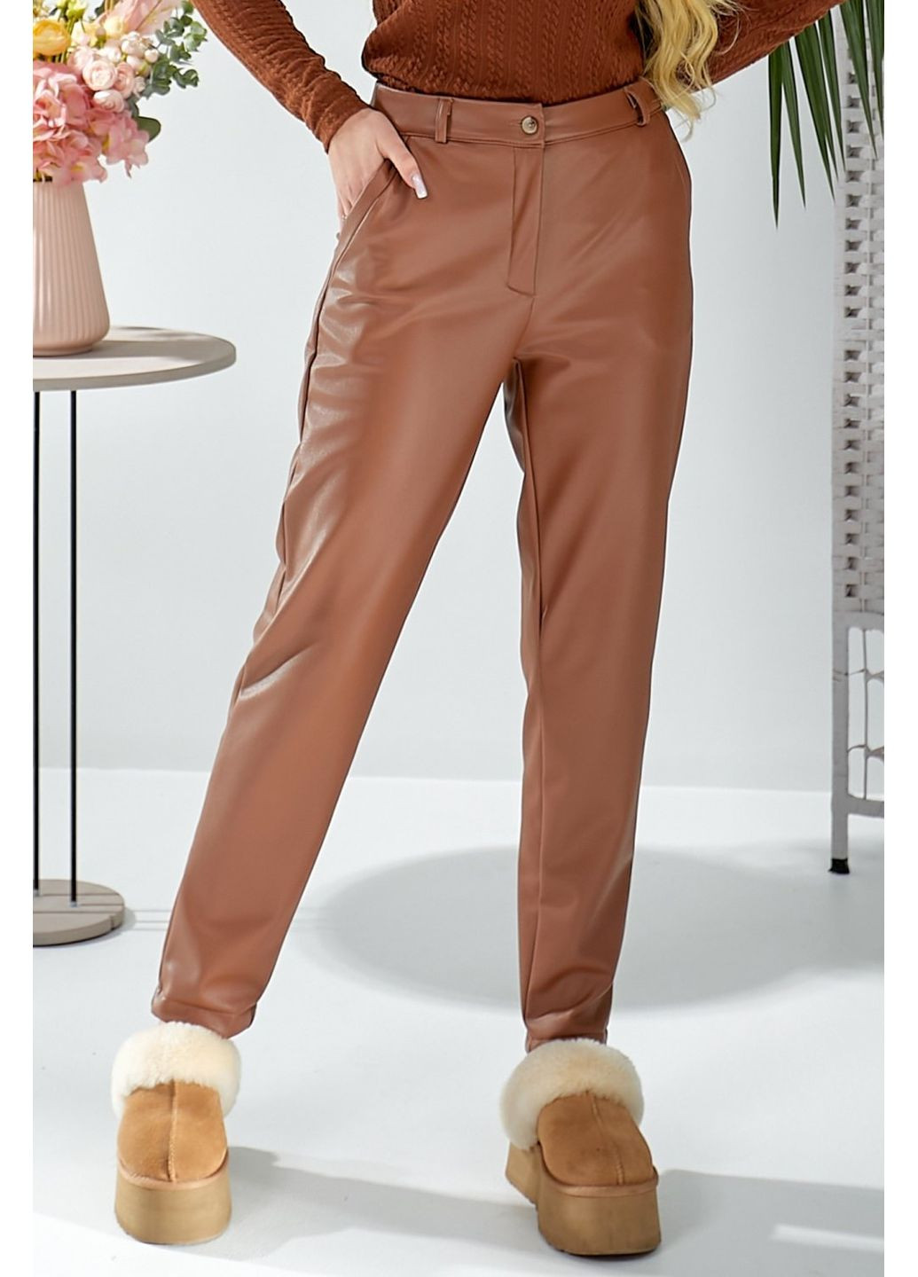 Жіночі коричневі брюки з екошкіри (ll171180017) LadyLike (371191319)
