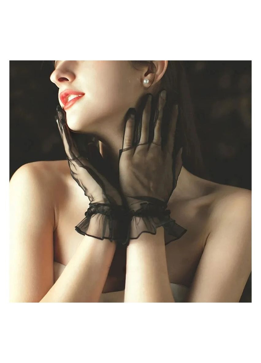 Перчатки прозрачные черные короткие, перчатки фатин черные No Brand (356676105)