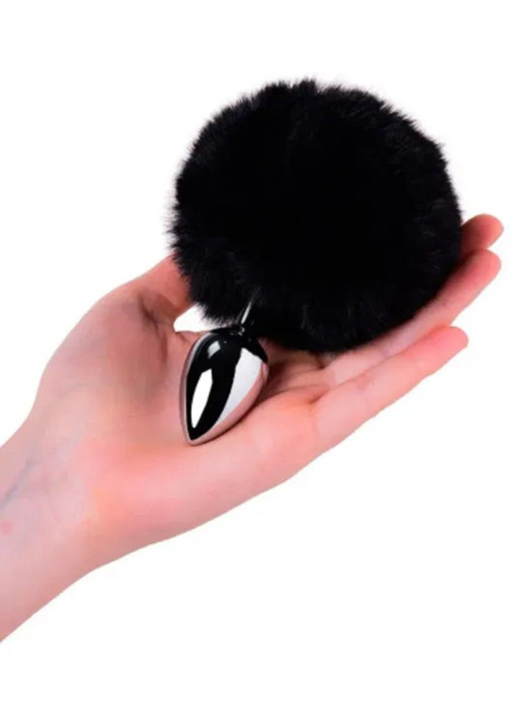 Металлическая анальная пробка с черным круглым хвостиком We Love (284278589)