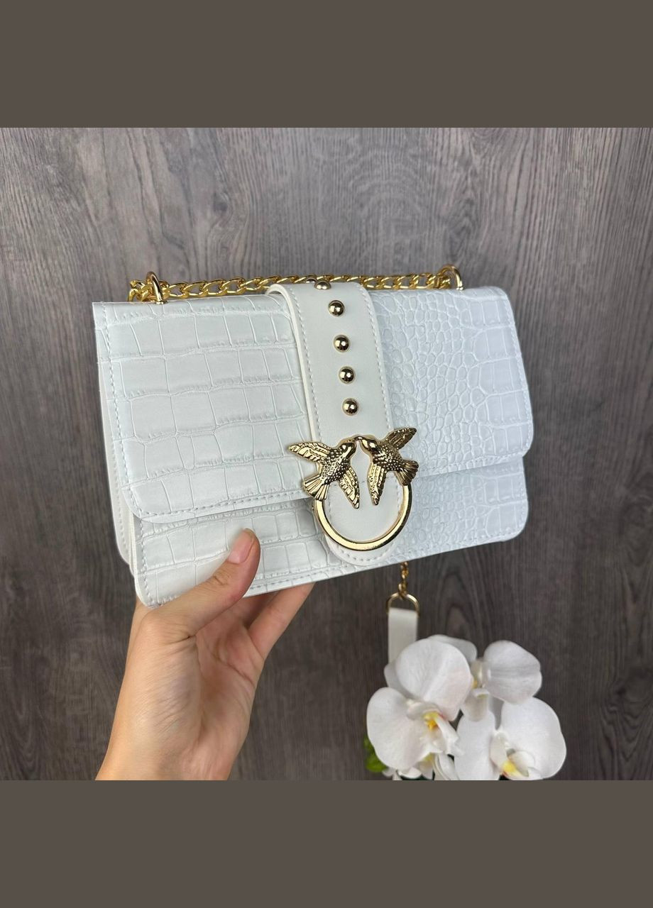 Жіноча міні сумочка з птахами Білий із золотом No Brand (298997842)