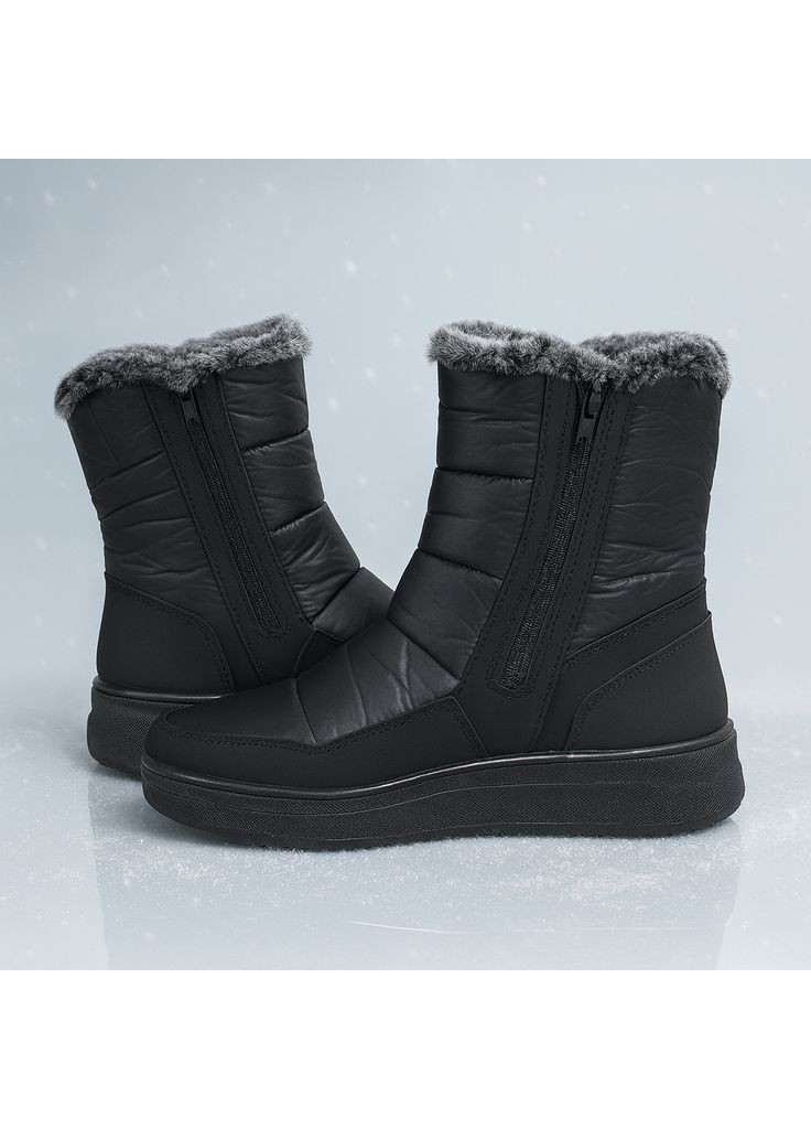 Жіночі зимові сапоги чорні текстильні на хутрі Kindzer К-2 (369365795)