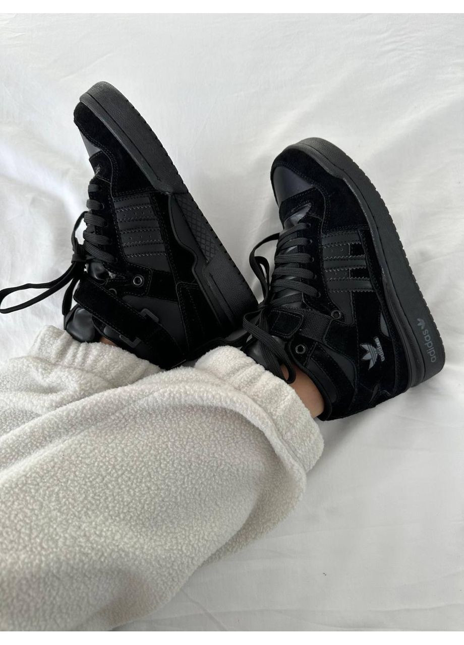 Чорні Зимовий кросівки чоловічі adidas forum black suede fur адідас форум No Brand