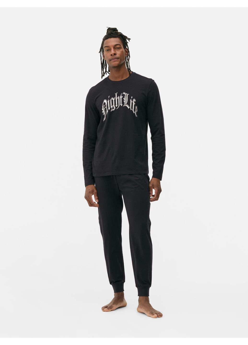 Лонгслів для сну,чорний з принтом, Primark чорний домашні