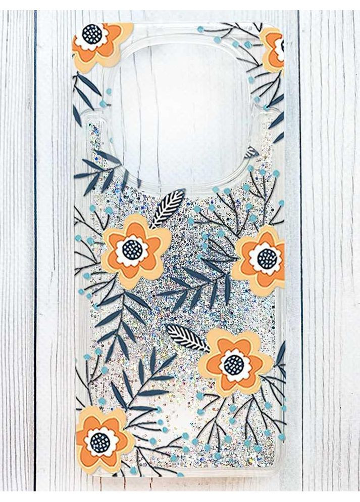 Чехол с плавающими серебряными блестками на Xiaomi Redmi Note 14 Pro 4G Цветы оранжевые (принт 268) Creative (364316569)
