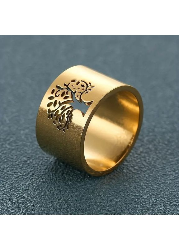 Кільце золотисте ретро «Дерево Життя» нержавіюча сталь 12 мм розмір 20 AurumLux014 Liresmina Jewelry (352683325)