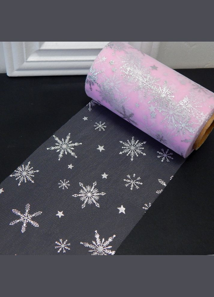 Фатин з фольгованим візерунком Сніжинки, 12 см, рожевий No Brand (341730719)