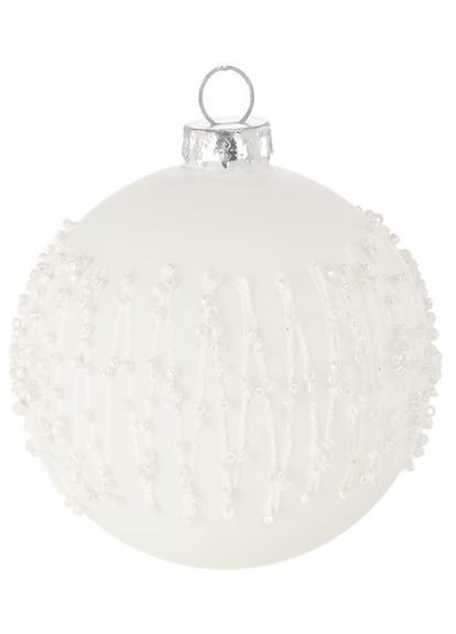 Елочное стеклянное украшение белое 8 см, узор бисер Chomik (367113998)