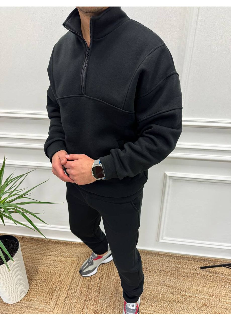 Чорний зимній чоловічий спортивний костюм із тринитки на флісі брючний Україна
