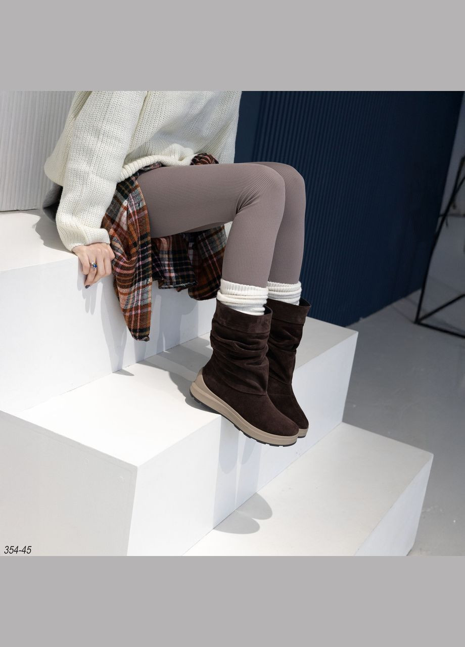 Комбіновані жіночі зимові напівчобітки шоколадного кольору No Brand