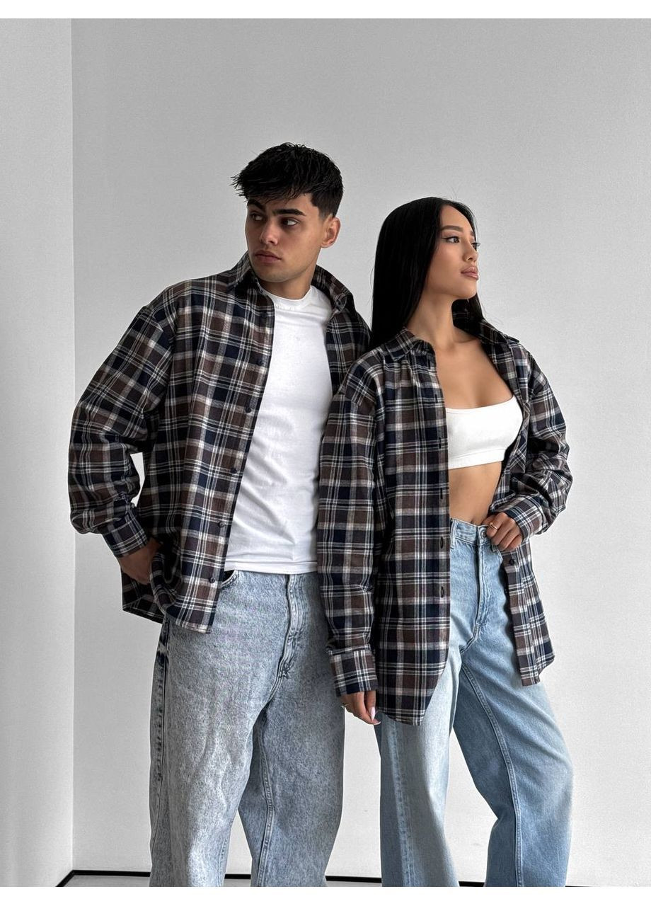 Коричневая повседневный, классическая, домашний, кэжуал рубашка в клетку No Brand с длинным рукавом