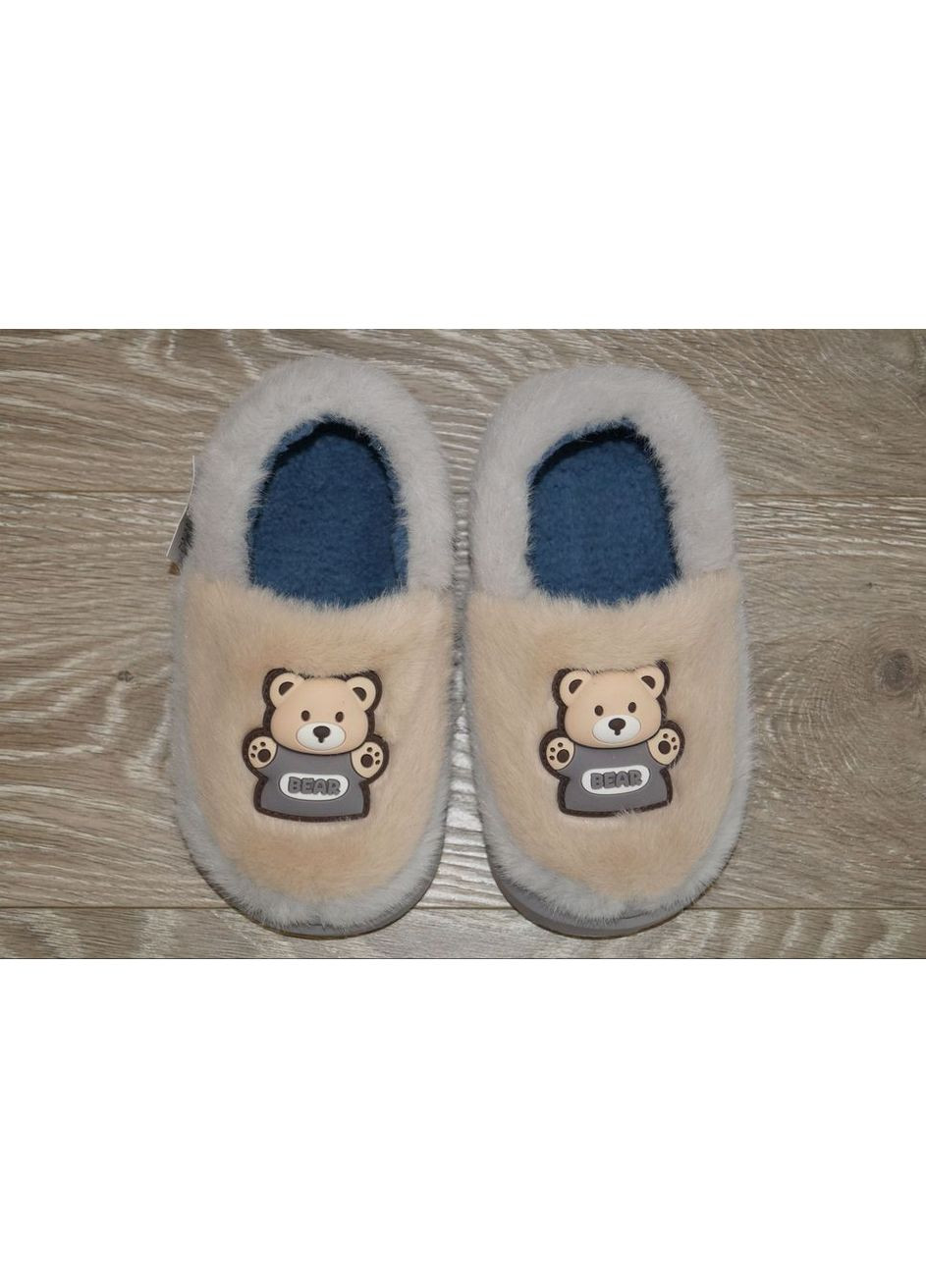 Серые тапочки детские меховые с задником чуни серые No Brand