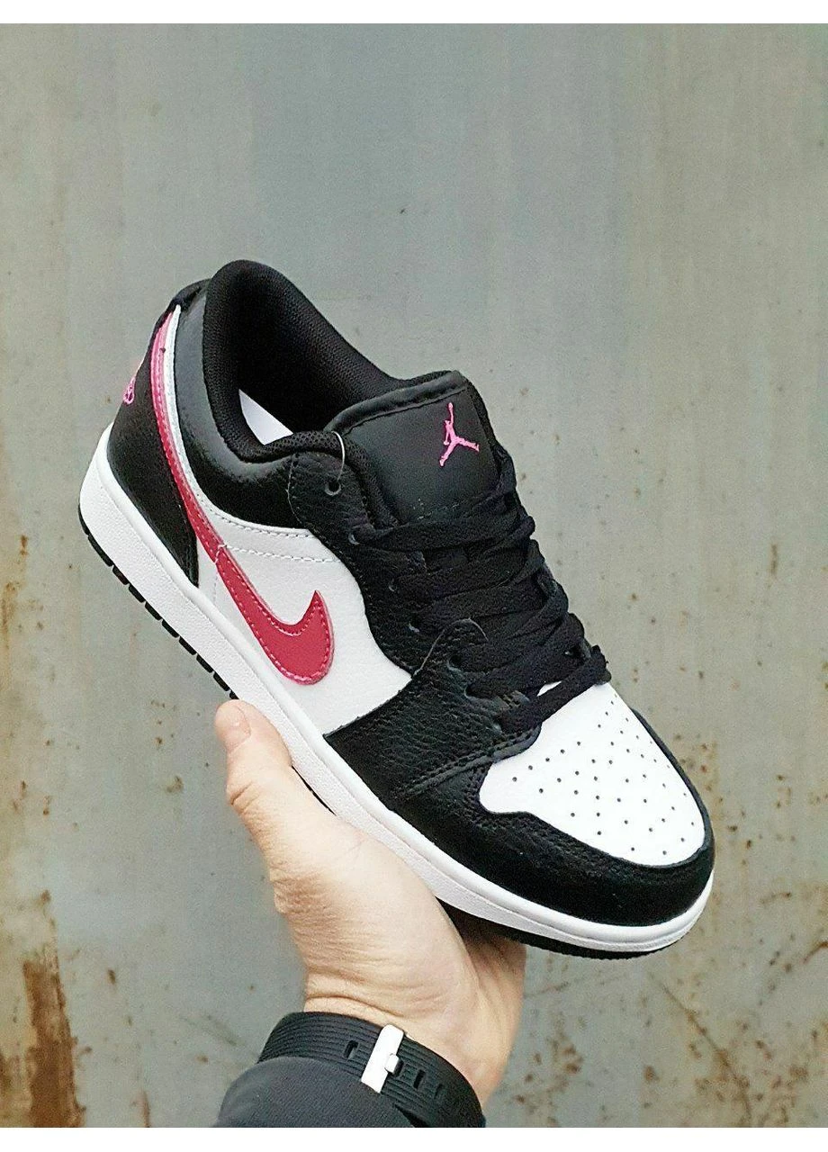Белые летние кроссовки nike air jordan 1 low black white pink найк аир джордан No Brand