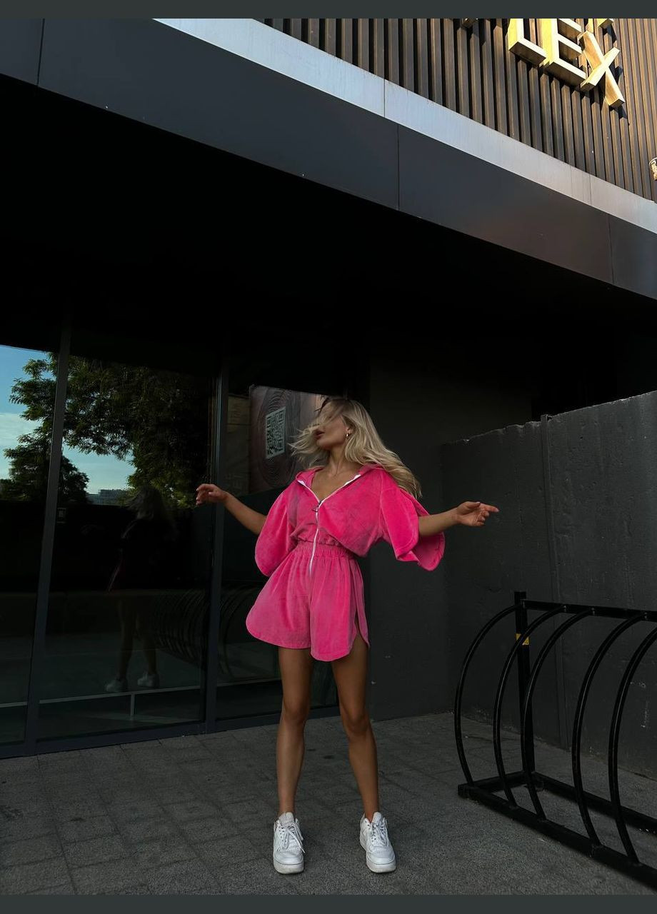 Жіночий комбінезон Asi.Store.ua комбінезон-шорти рожевий спортивний, повсякденний, кежуал велюр