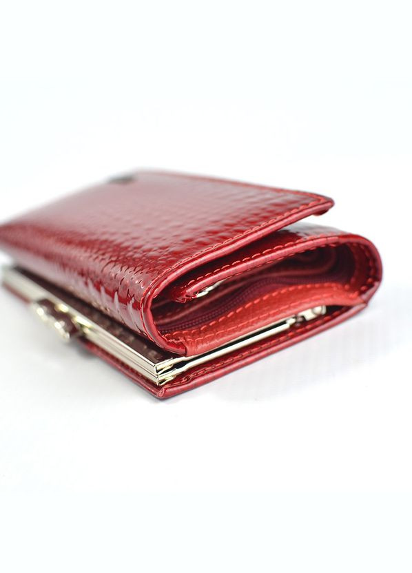 Червоний міні гаманець на кнопці, Лаковий маленький розкладний гаманець портмоне з натуральної шкіри Balisa (266266484)