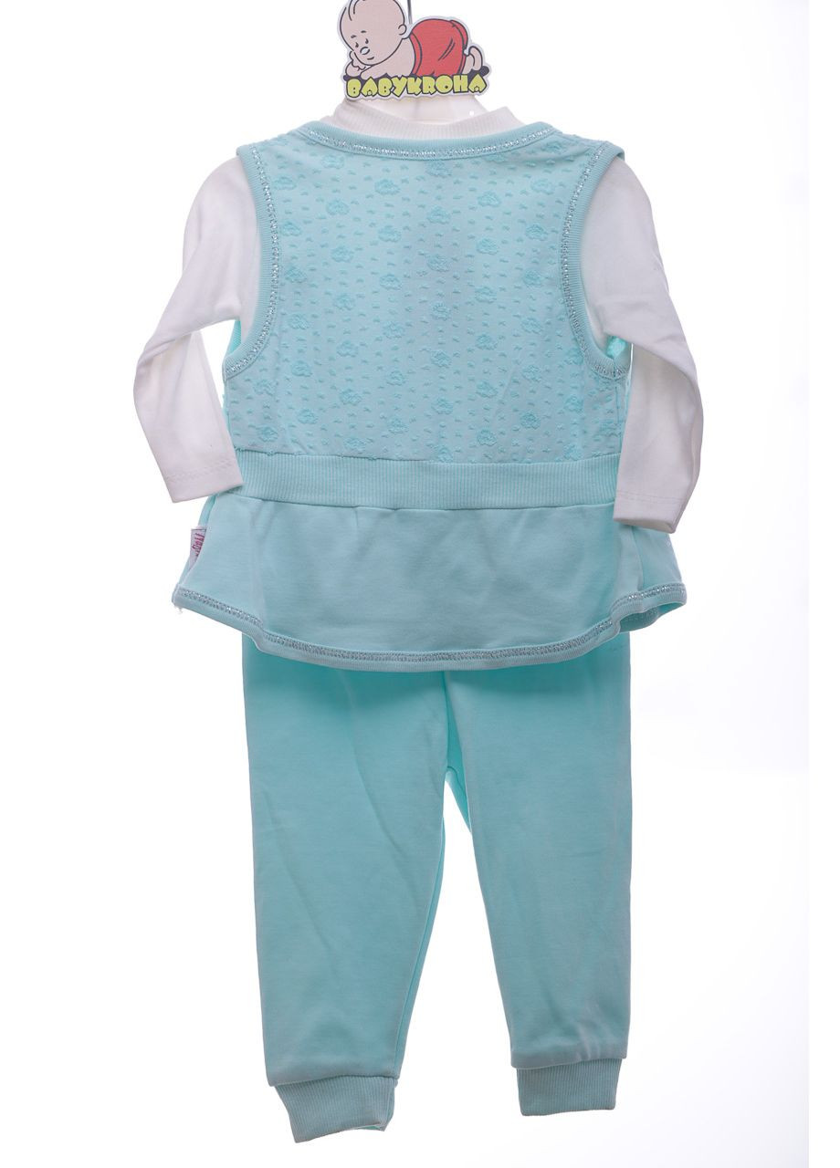 Зелений демісезонний костюм із жилеткою для дівчинки трикотажний bear бірюзовий 68 см (41801) Nafitto