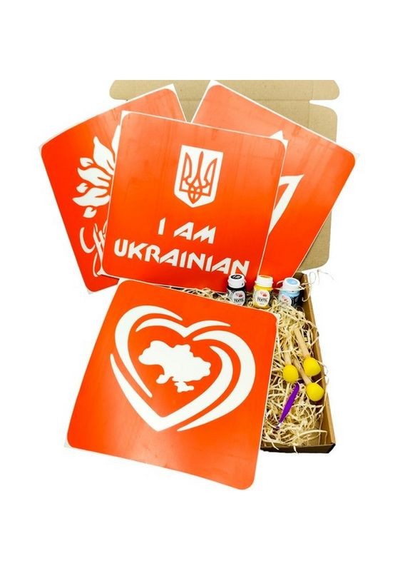 Набор для рисования по ткани "I Am Ukrainian, Тризуб, Карта Украины, Украина цветущая" paint n064 n059 n080 n058 Fresh Tattoo (365252029)