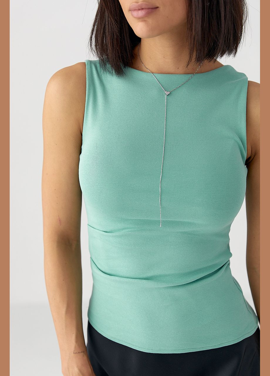 Майка трикотажна з асиметричним низом - м'ятний Lurex — 330988588