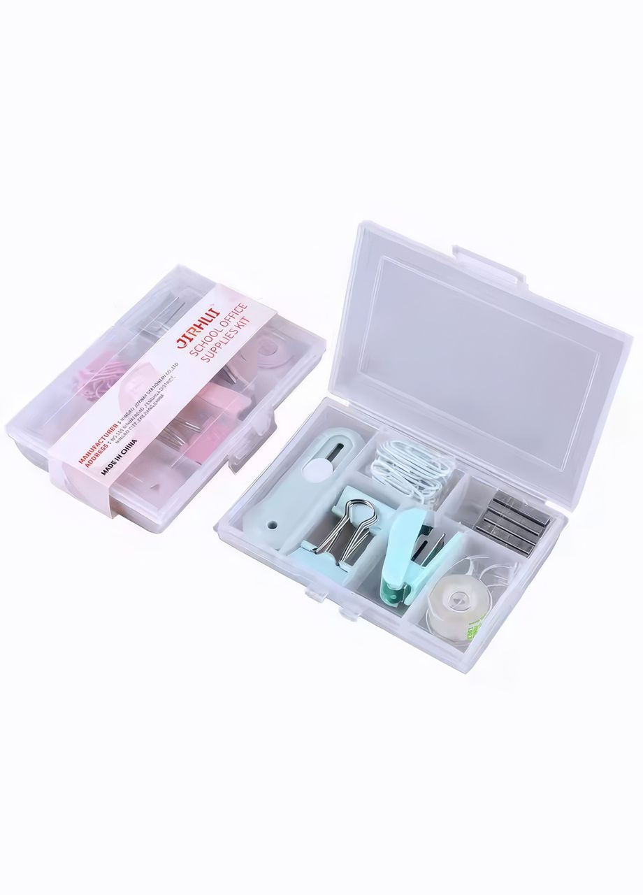 Настольный набор канцелярии, органайзер для офиса со скрепками, биндерами и зажимами, голубой No Brand (369802781)