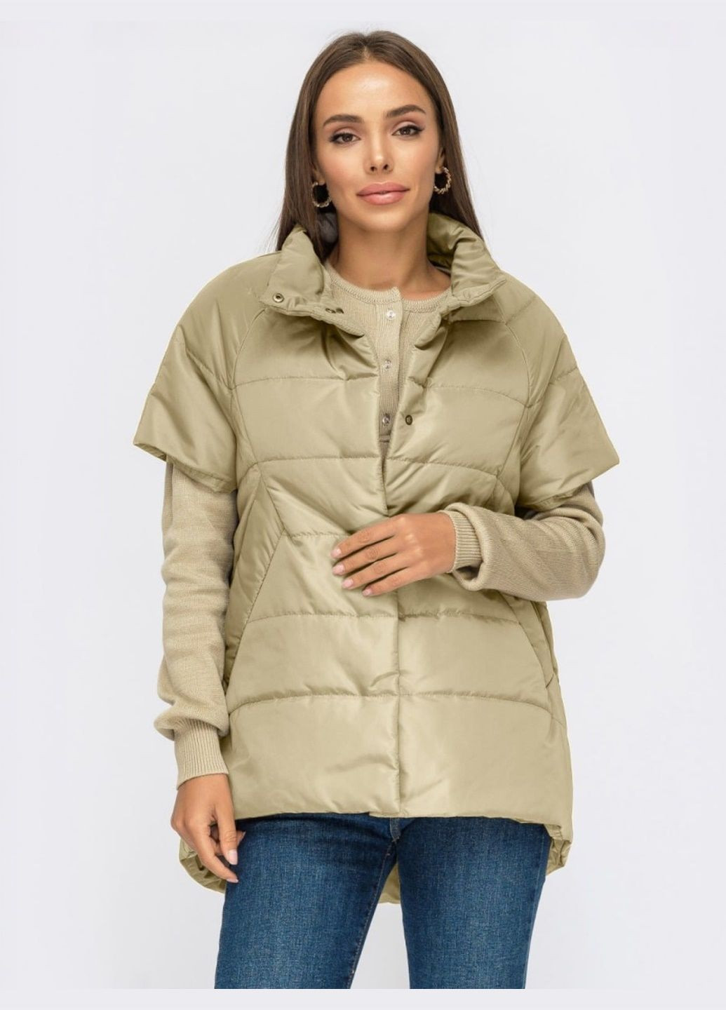 демісезонний жилет з подовженою спинкою світло-бежевий Dressa (369386526)