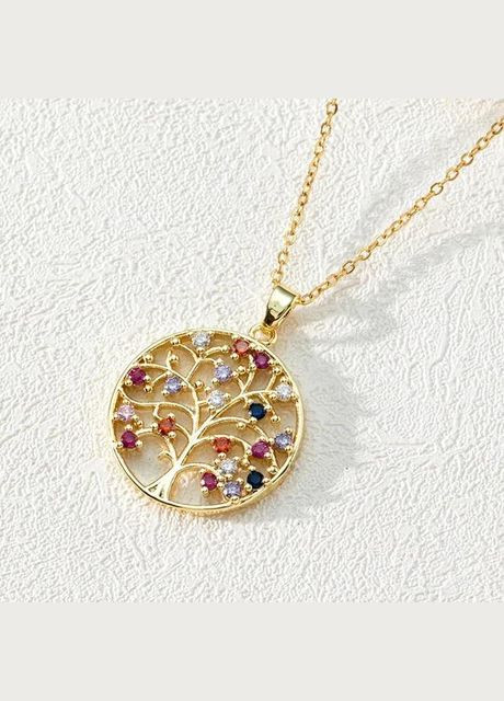 Цепочка с кулоном мед золото кулончик в виде Дерева Жизни покрытое разноцветными камнями 2.7 см Liresmina Jewelry (285781001)