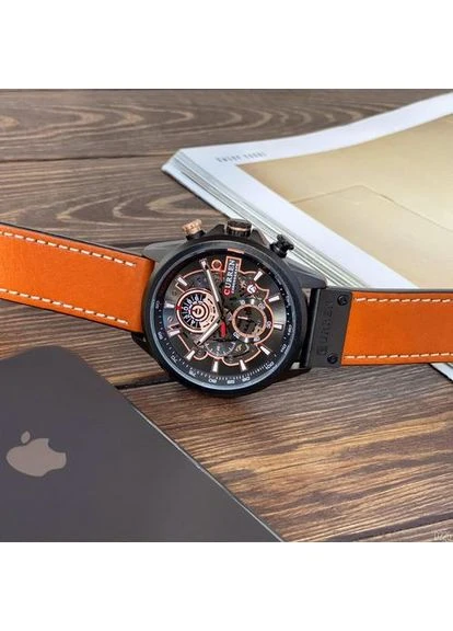 Годинник 8380 Black-Brown чоловічий кварцовий з хронографом і шкіряним ремінцем для повсякденного використання (546652) ProDobro (367267032)