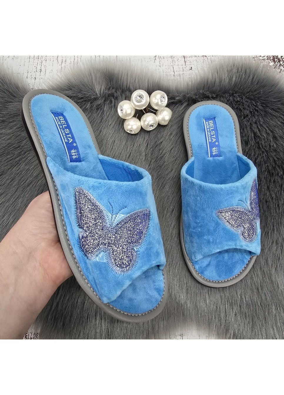 Голубые тапочки домашние Белста