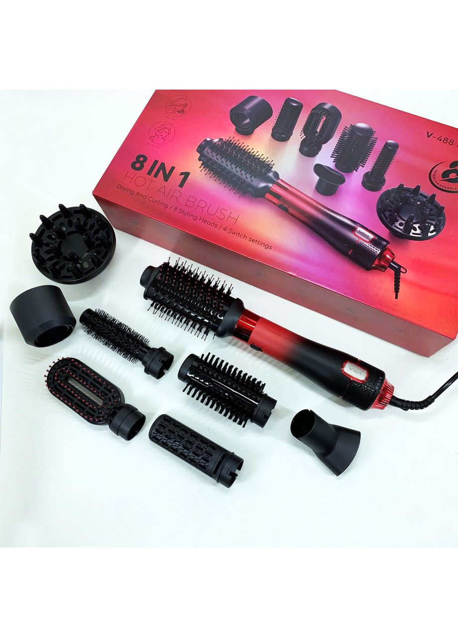 Фен-щетка стайлер 8 в 1 V-488. Цвет: красный VGR (364666120)