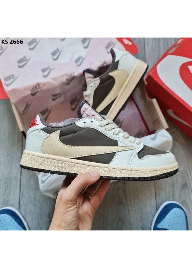 Комбіновані літні кросівки nike air jordan 1 retro low og sp travis scott mocha найк аір джордан No Brand