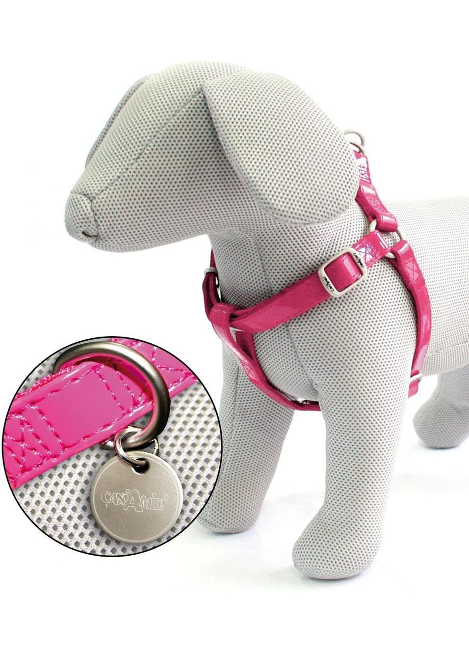 Шлея для собак 36-60 см х 15 мм LEATHERETTE екокожа/нейлон, рожевий лак (8023222067004) Croci (308205518)