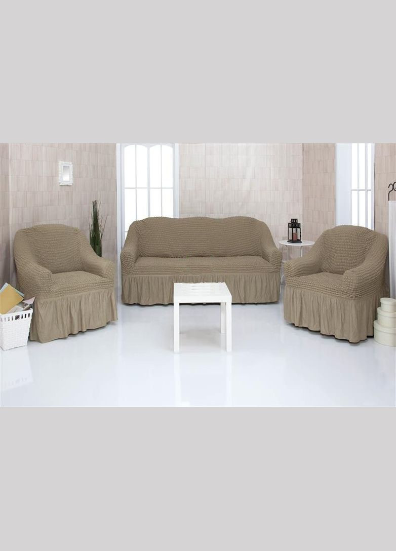 Чехлы натяжные на диван 3-х местный и два кресла 01-220 (универсальные) Серый Venera (268547826)