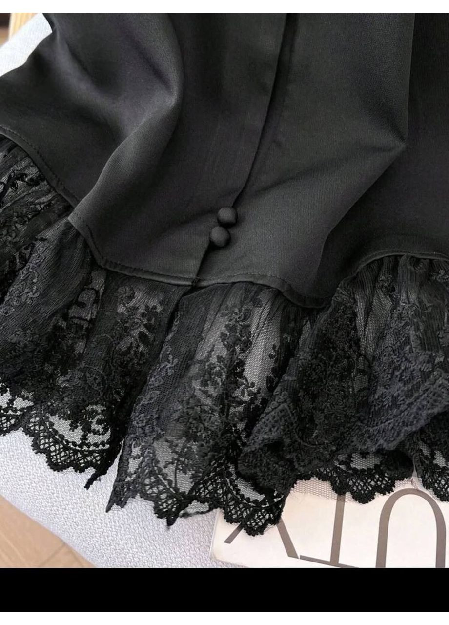 Чёрная блуза из костюма и кружева — элегантность в деталях ✨ (замеры в описании) DK/DL Мода без кордонів
