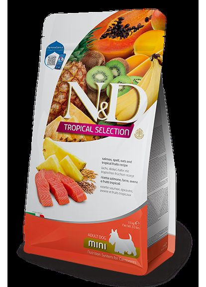 Сухий корм Dog Low Grain Salmon & Tropical Fruits Adult Mini для дрібних порід, з лососем, 1,5 кг Farmina (360544125)