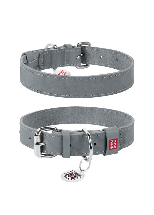 Ошейник для собак кожаный Classic, Ш 25 мм, Длин 38-49 см серый WAUDOG (322001964)