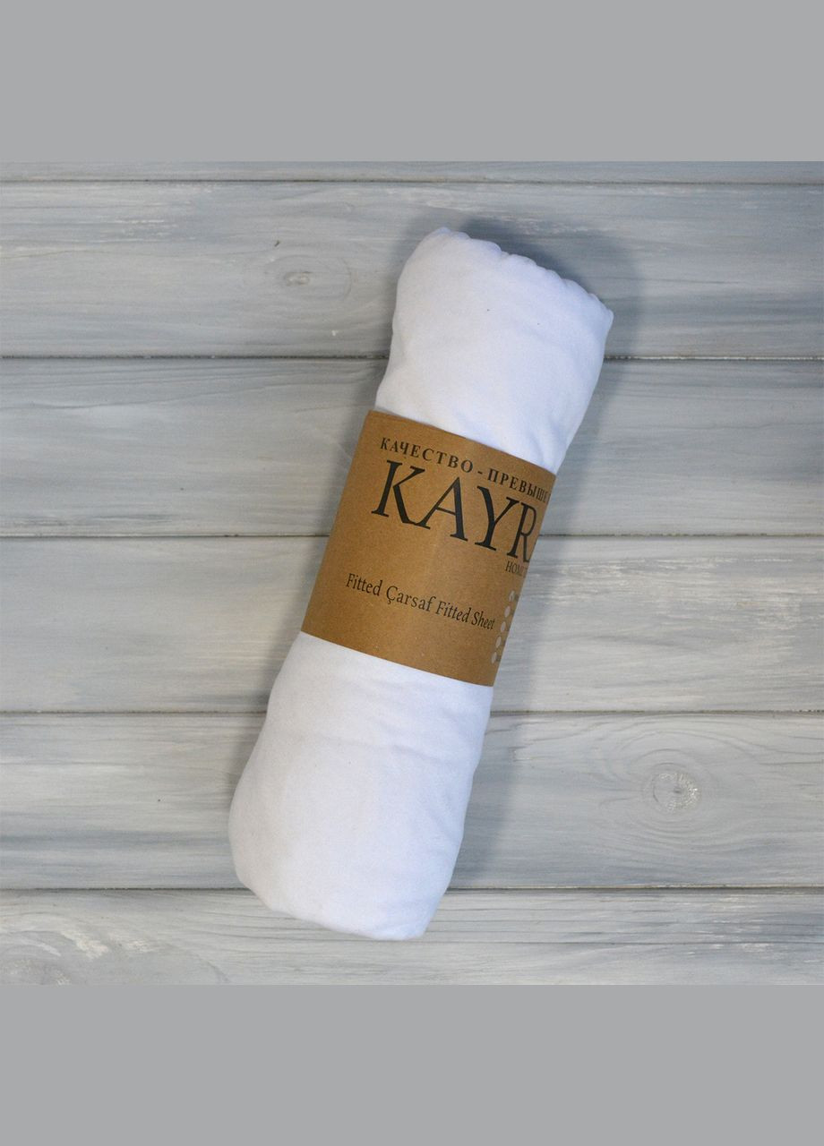 Простыня 90х200+25см трикотаж на резинке Белая Kayra (318387464)