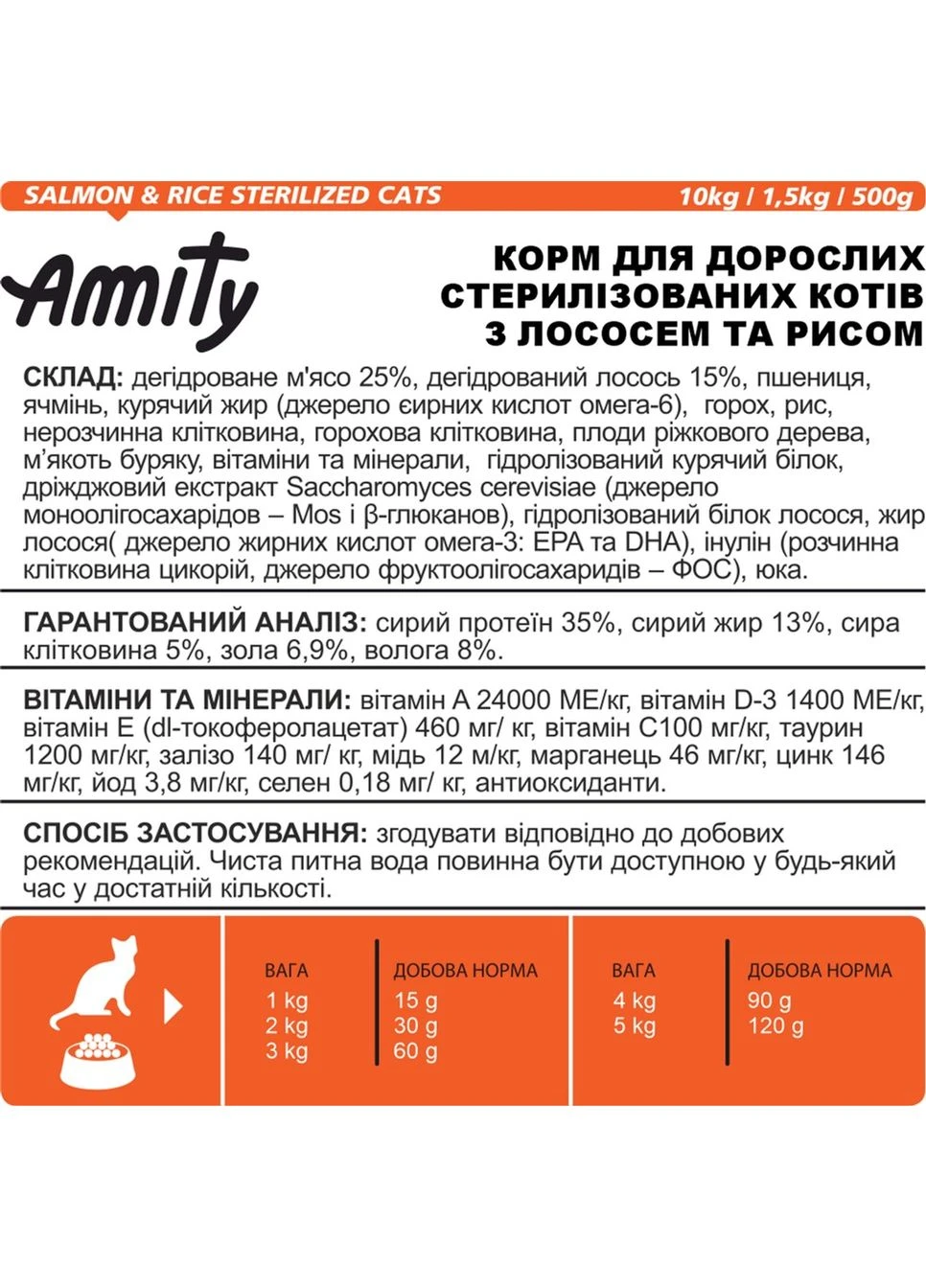 Повсякденний сухий корм для стерилізованих котів Sterilized Salmon з лососем 1.5 кг (8436538949092) AMITY (364788382)