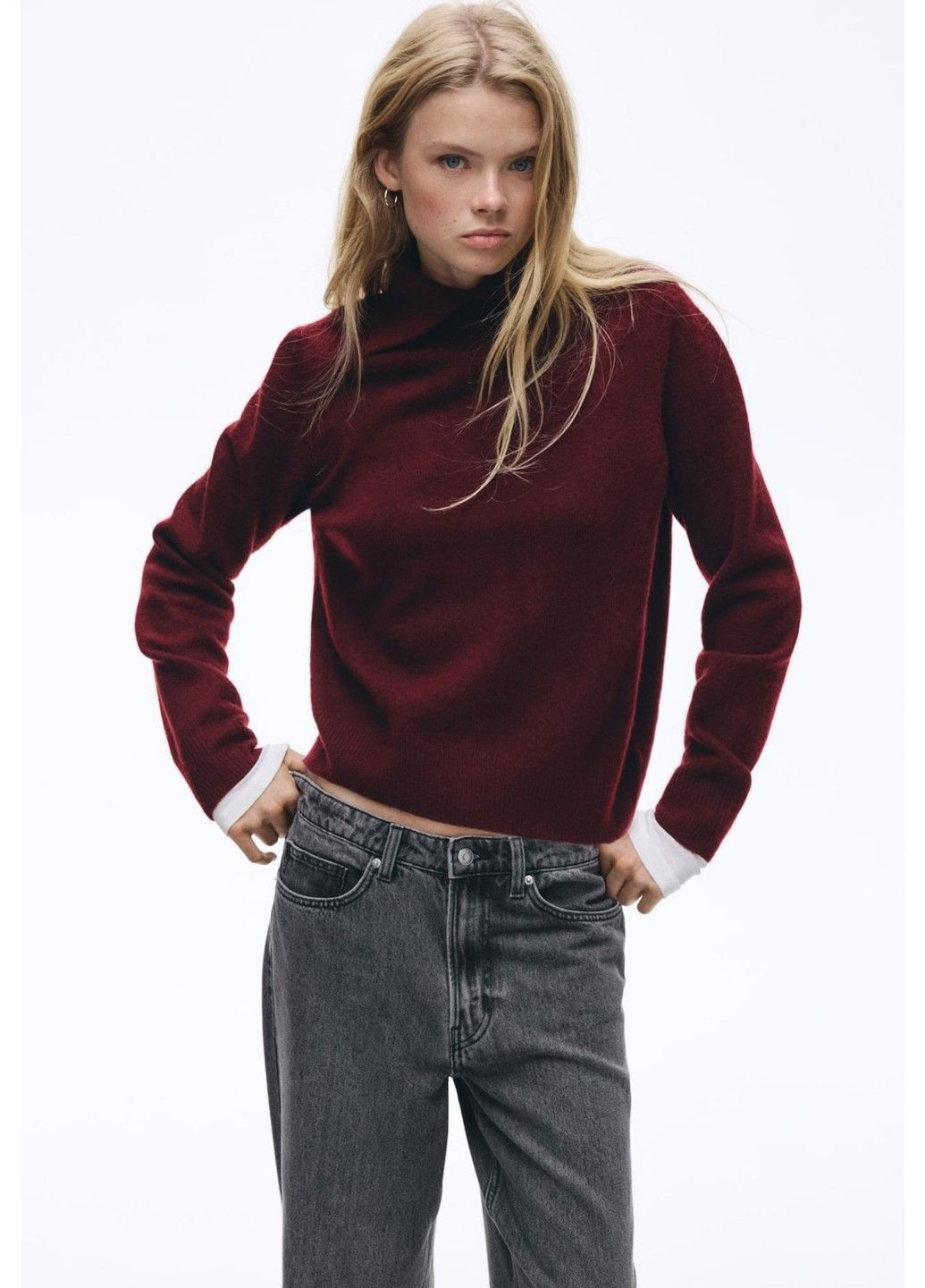 Бордовий зимовий жіночий светр з ковніром н&м (58656) xs бордовий H&M