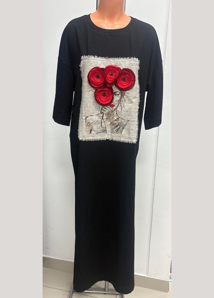 Чорна сукня жіноча чорна з маком mknk28055-1 Modna KAZKA