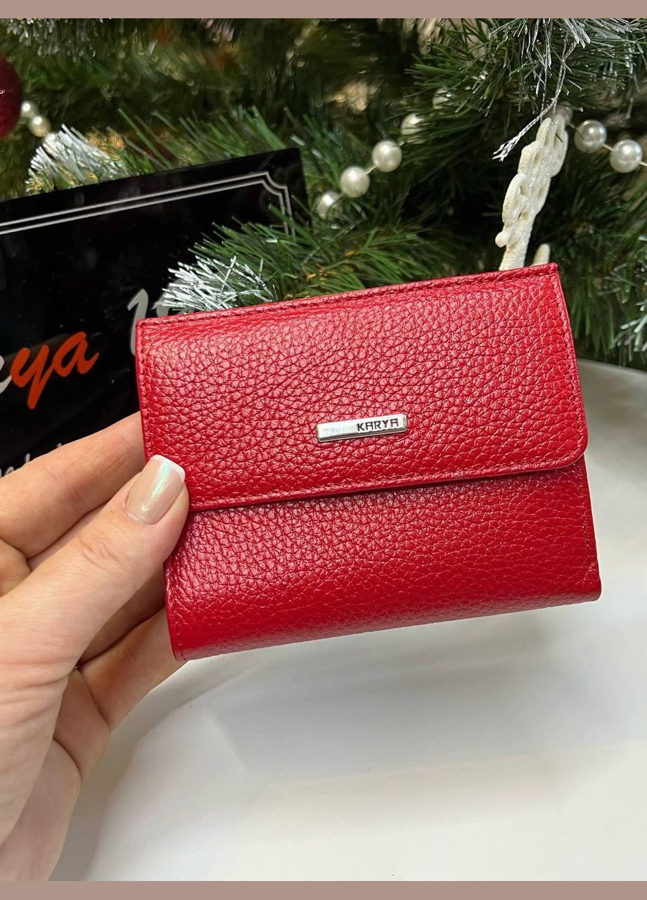 Жіночий гаманець Туреччина натуральна шкіра маленький місткий на кнопці з монетницею червоний Karya (341322866)